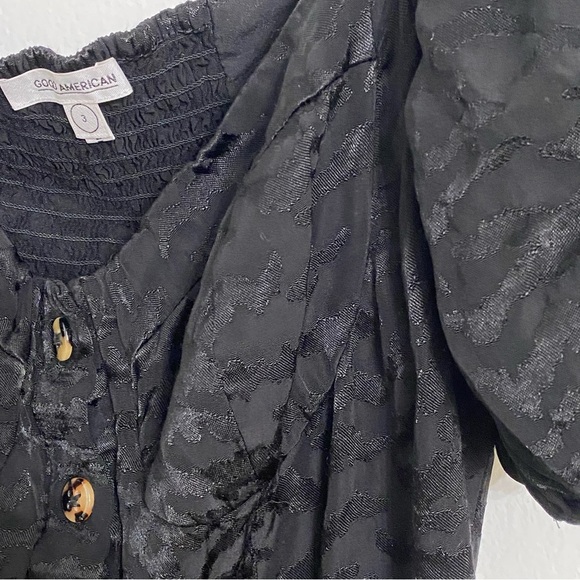Good American Black Maxi Dress Puff Sleeve Button Up Silky Smocking Size Large 3 - Picture 8 of 12